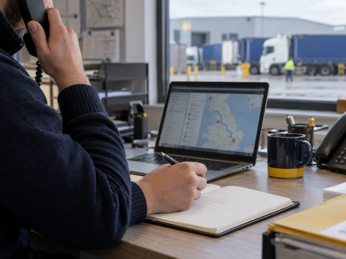 Transport coordinator reviewing a route and load details